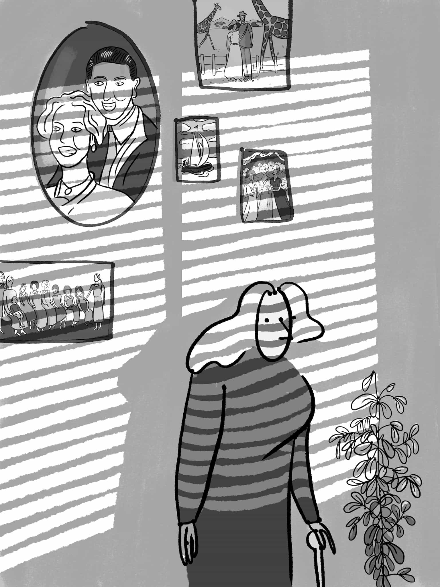 zwart wit illustratie van vrouw