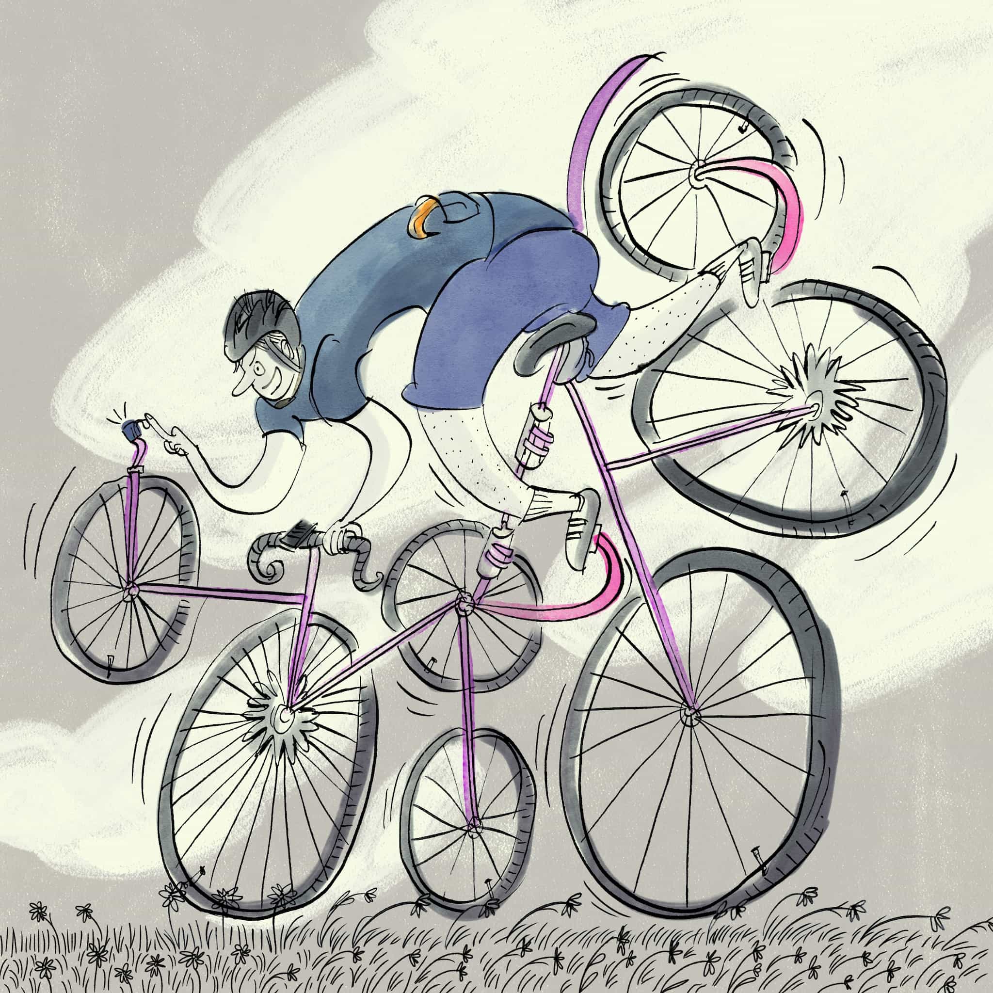 wielrenner op 5 fietsen