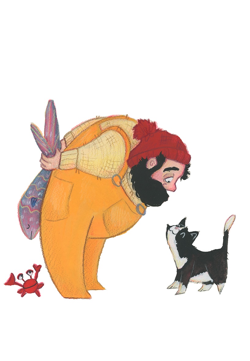 illustratie van visser met kat