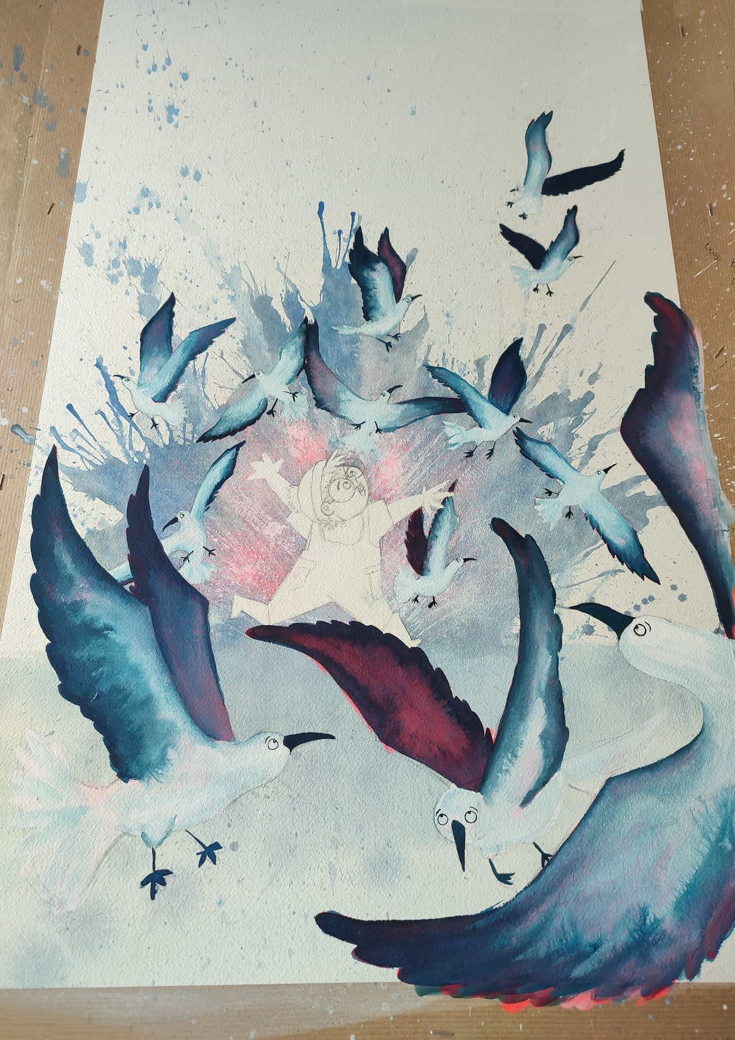 illustratie van blauwe vogels
