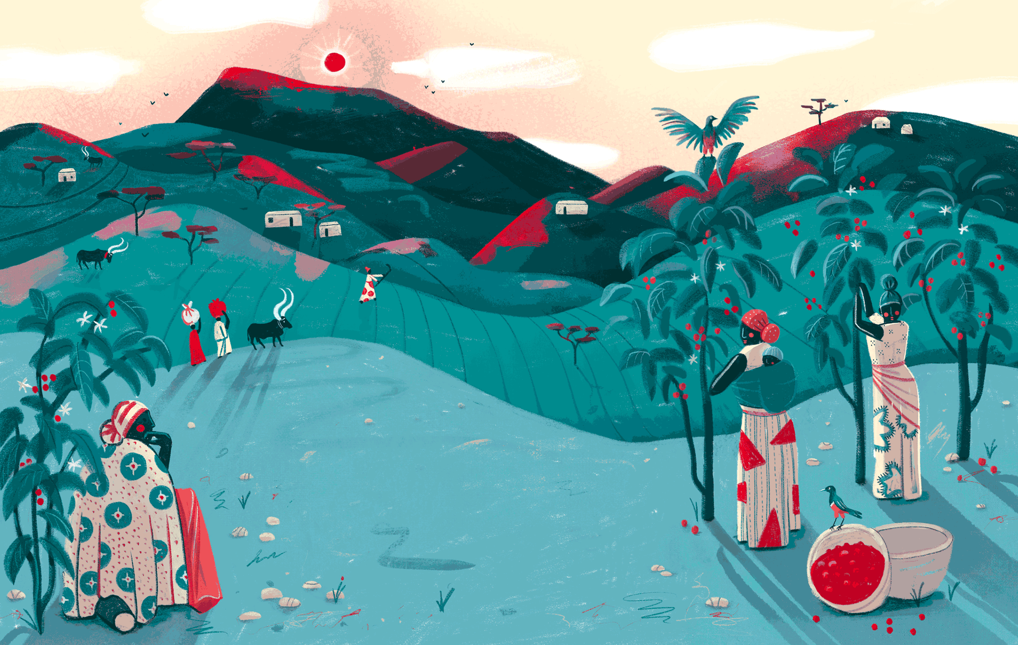 illustratie van groene bergen