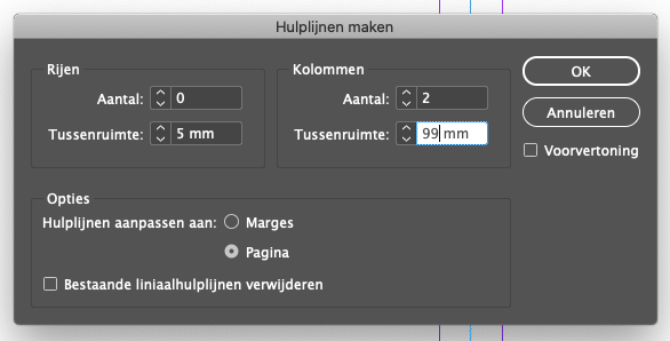 screenshot voorbeeld hulplijnen maken Adobe Indesign