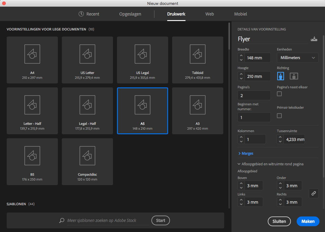 Nieuw bestand InDesign