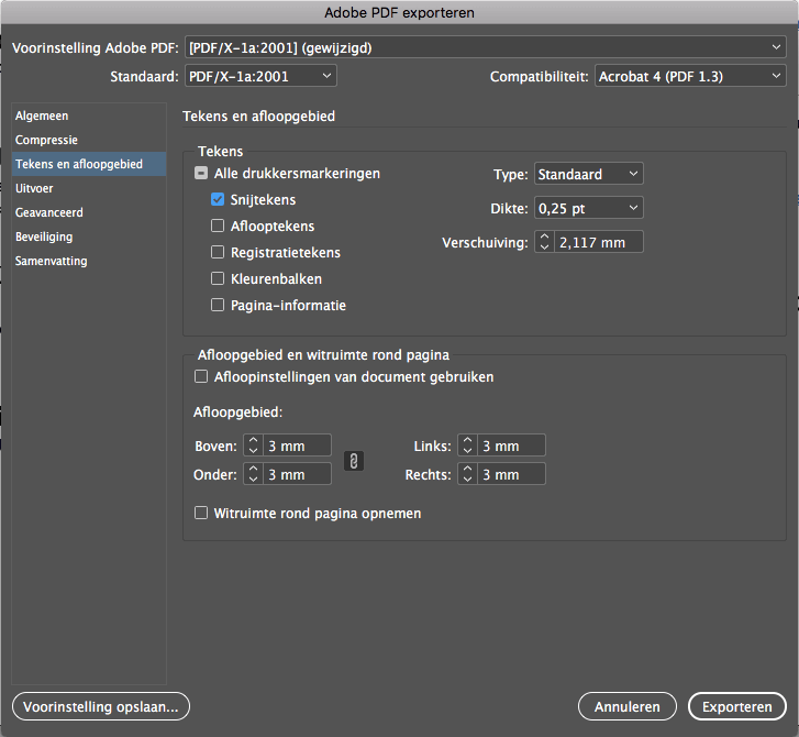 Afloop & Snijtekens Adobe InDesign