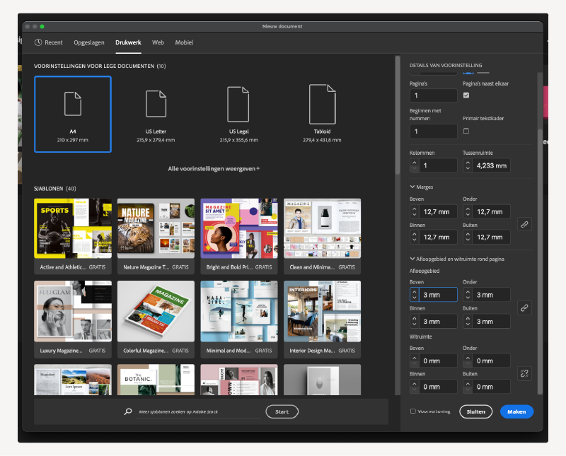 Afloop instellen Adobe InDesign