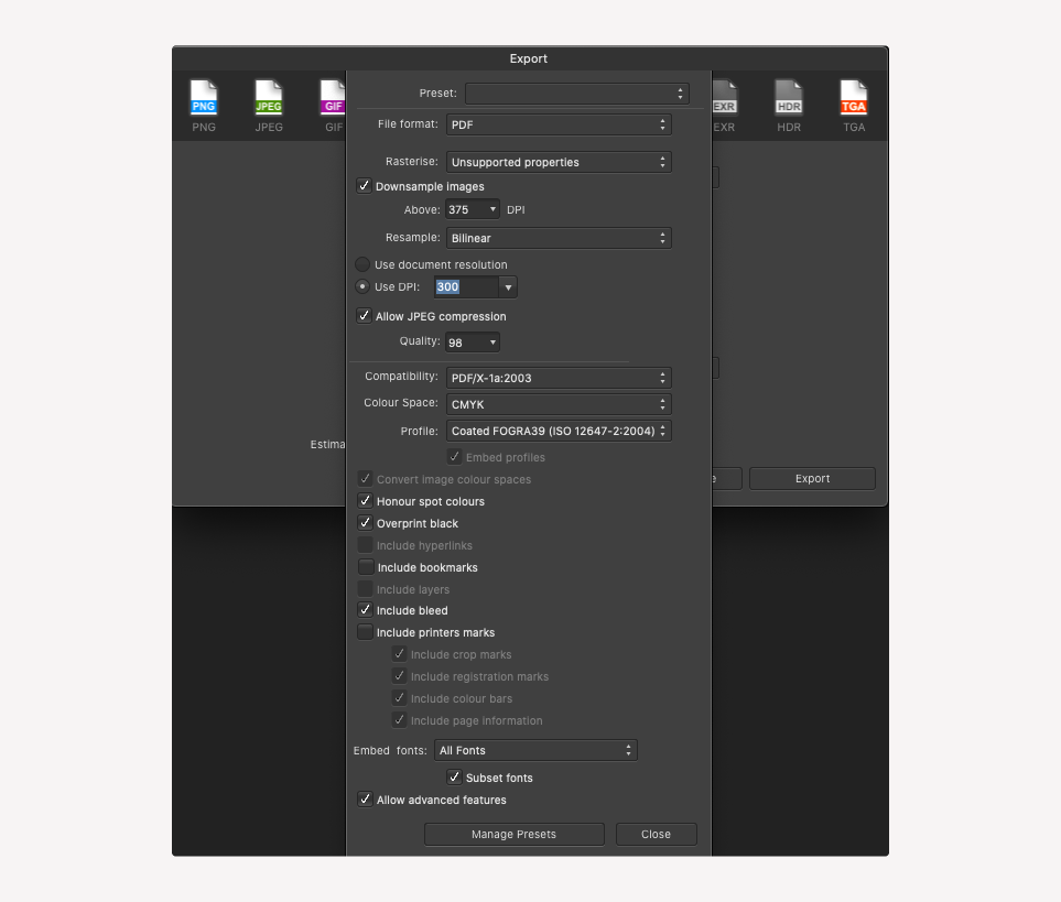 PDF opslaan in Affinity