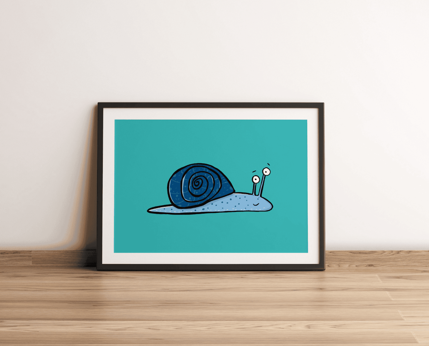 illustratie van blauw slak in fotolijst