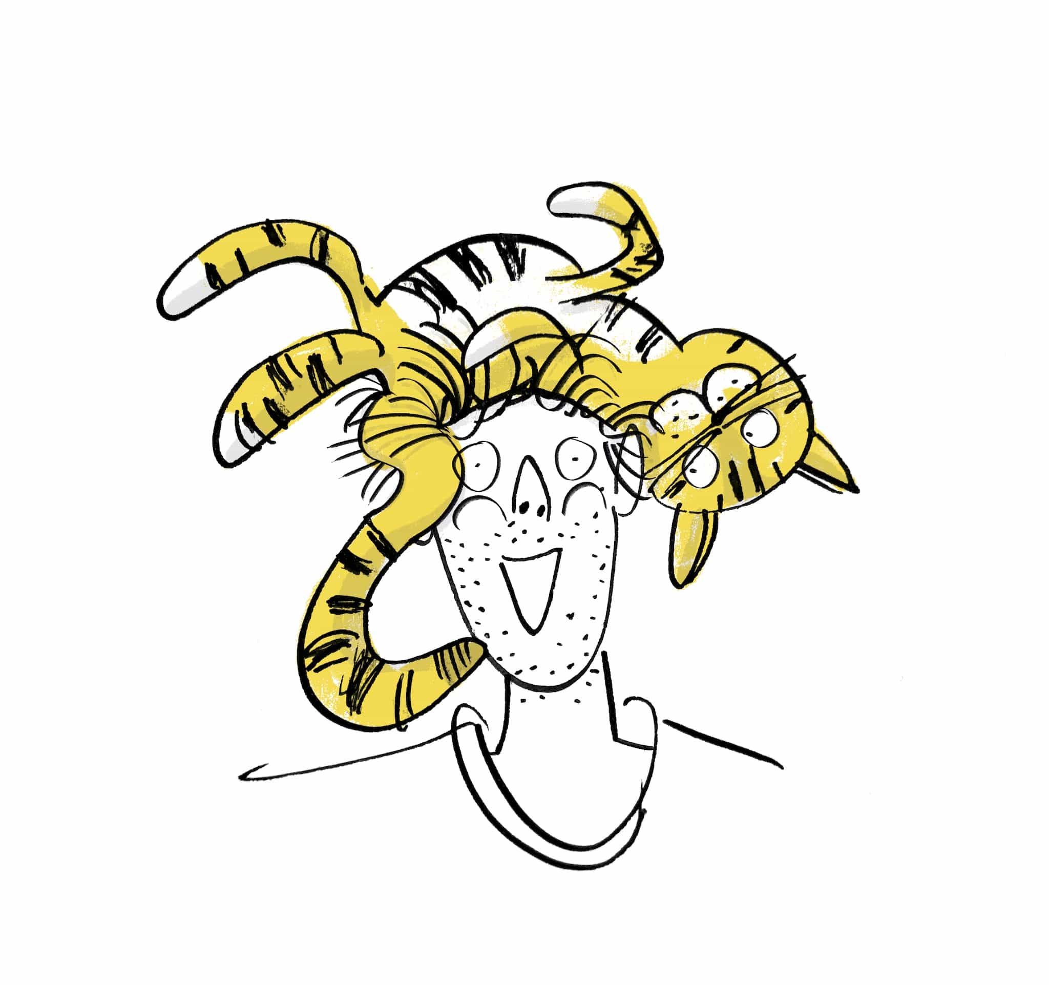 man met kat op hoofd