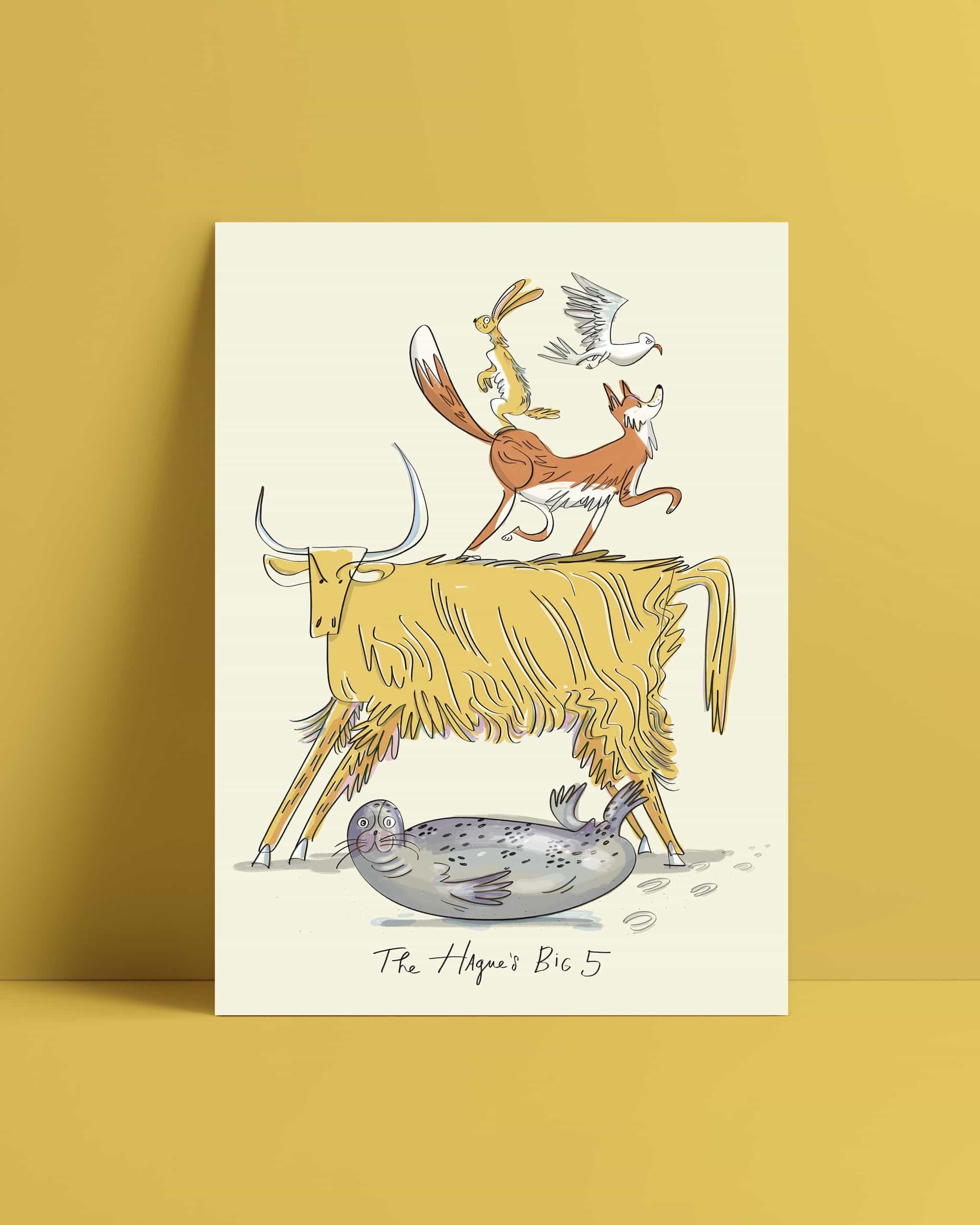 zeehond vos stier konijn en duif op kaart