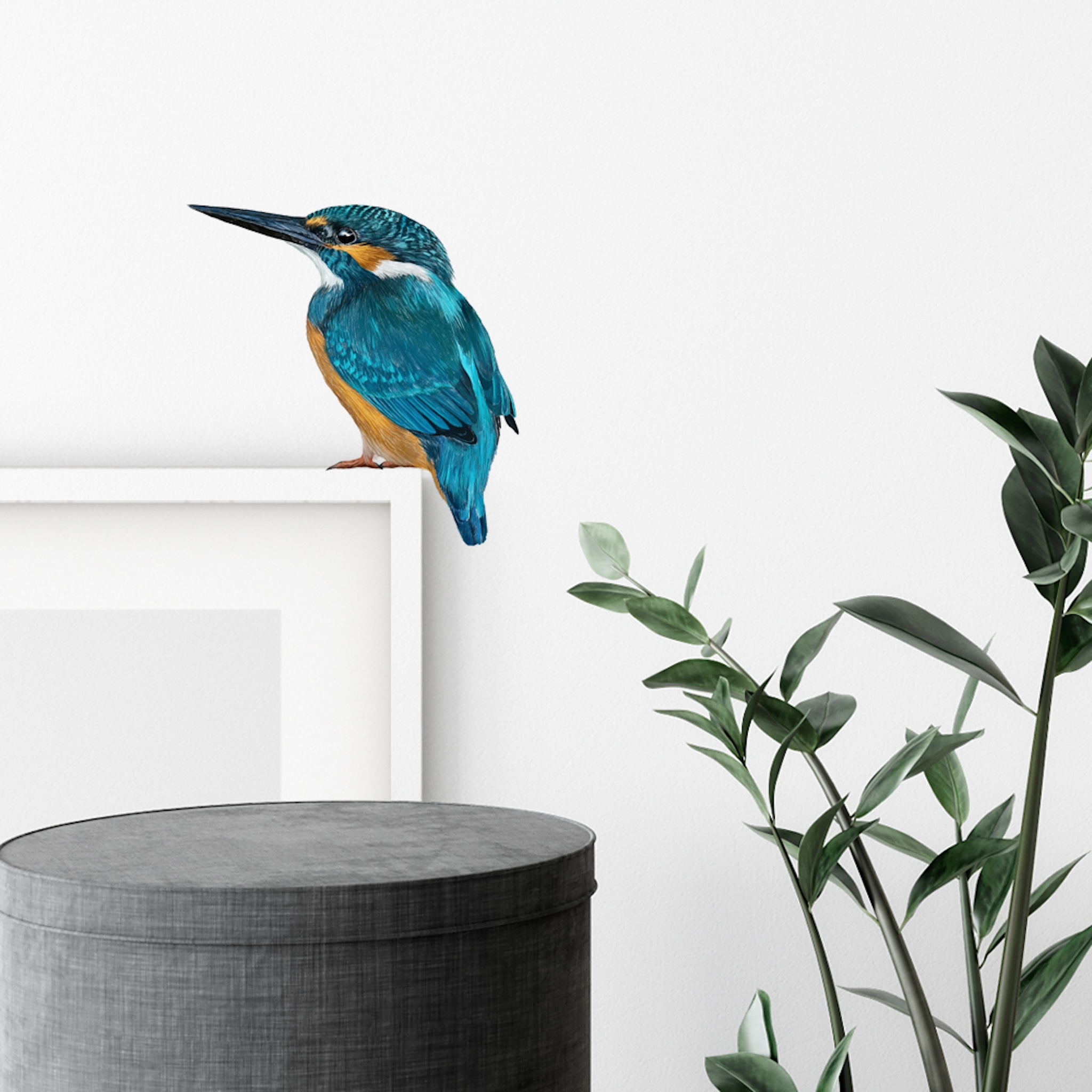 blauw met gele vogel op muur geïllustreerd