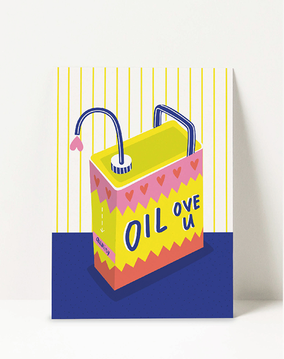 poster van brandstoftank met tekst 'Oil ove u' 