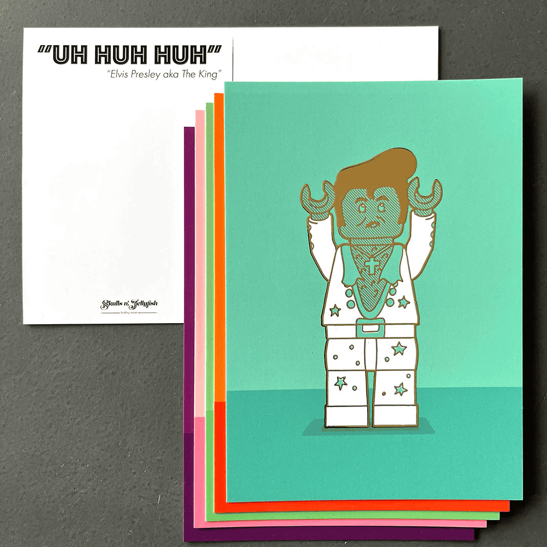 groene kaart met legopoppetje elvis preseley