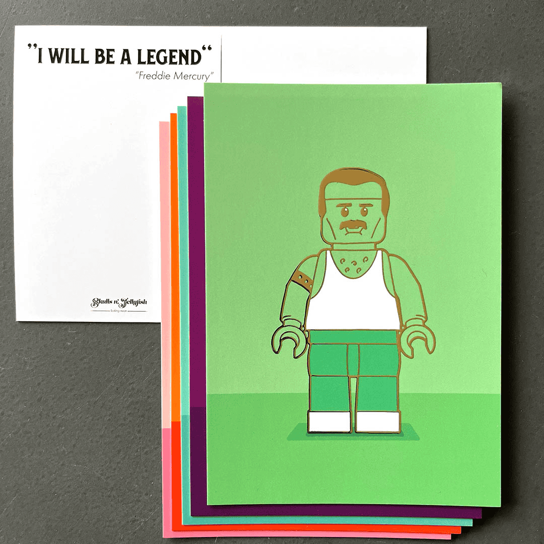 groene kaart met legopoppetje freddie mercury