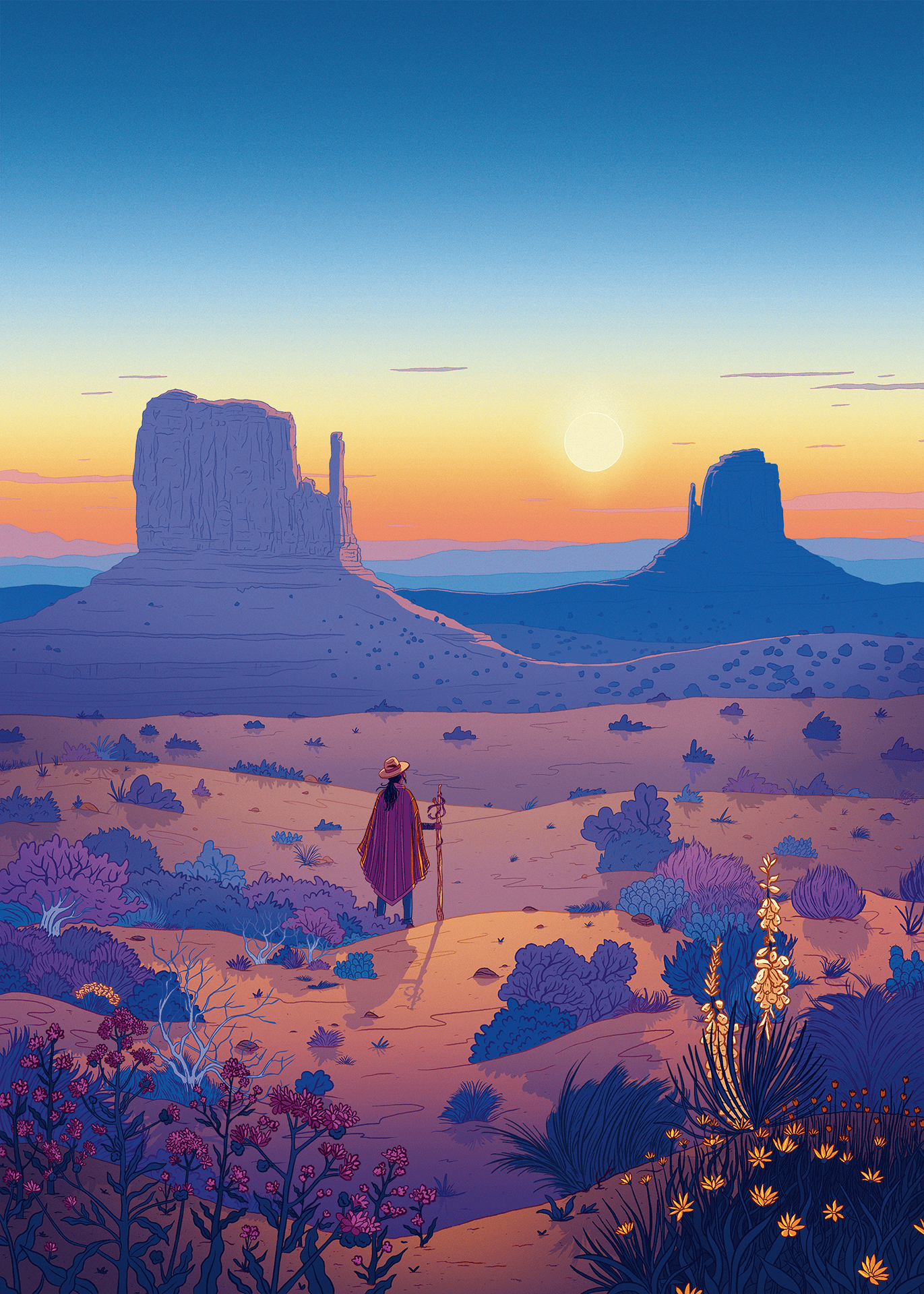 senne trip illustratie blauw oranje