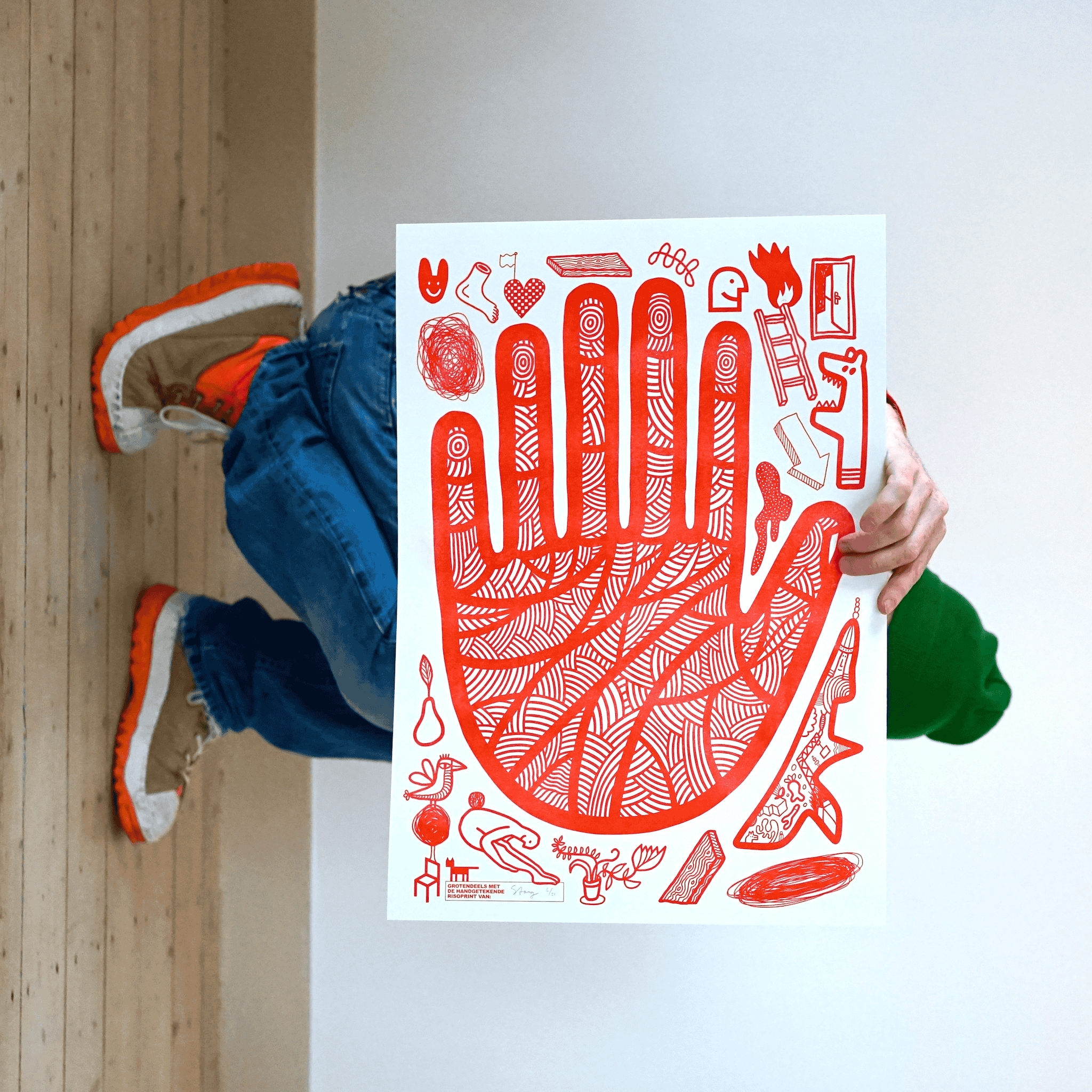 kunstwerk van getekende hand met lijnen en vormen